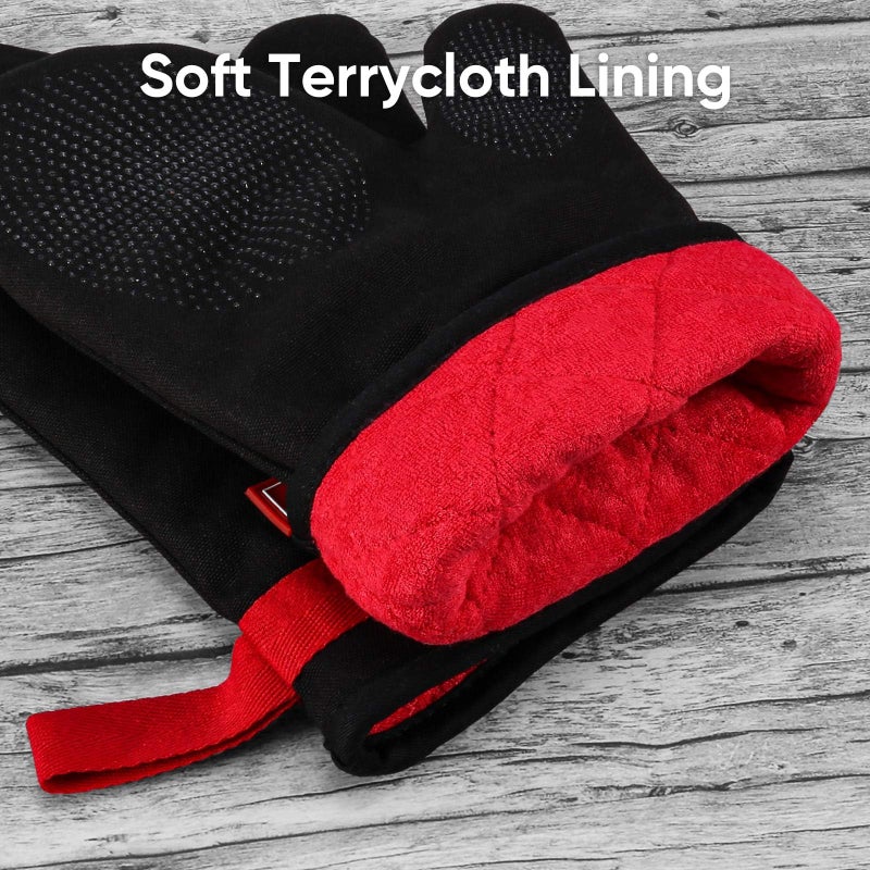 Coziselect Silicone Oven Mitts, Magnetic Oven Mitt Set, Cotton Oven Mits Heat Resistant, Anti-Slip Hot Mitts for Kitchen, Cooking, Baking, Grilling, Black - Image 5